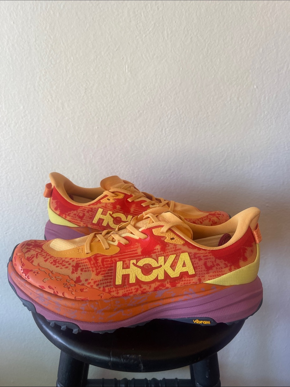Hoka Men's Orange Red Yellow Athletic Shoes 12 2E